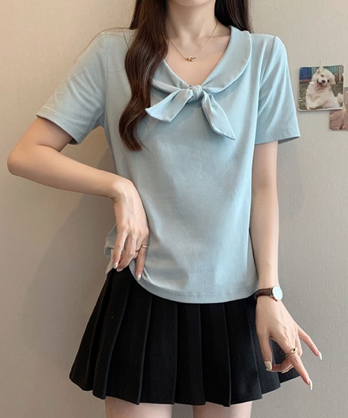 2ly2（トゥーリートゥー）の「ビッグリボンデザイン 半袖カットソー / フェミニンリボントップス（Tシャツ/カットソー・レディース・ベージュ/ブルー/ブラック・FREE）」の18枚目の写真