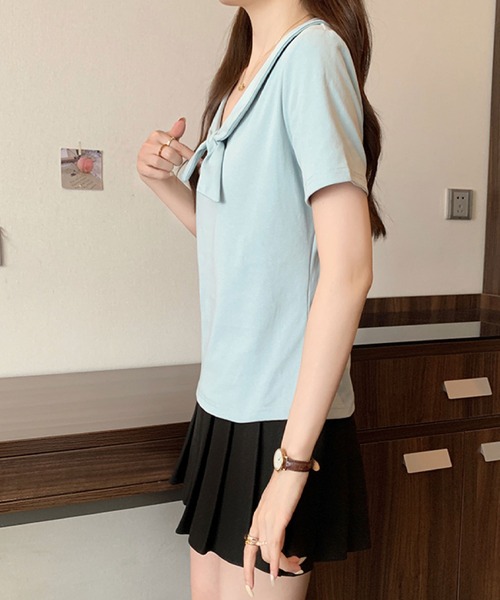2ly2（トゥーリートゥー）の「ビッグリボンデザイン 半袖カットソー / フェミニンリボントップス（Tシャツ/カットソー・レディース・ベージュ/ブルー/ブラック・FREE）」の19枚目の写真