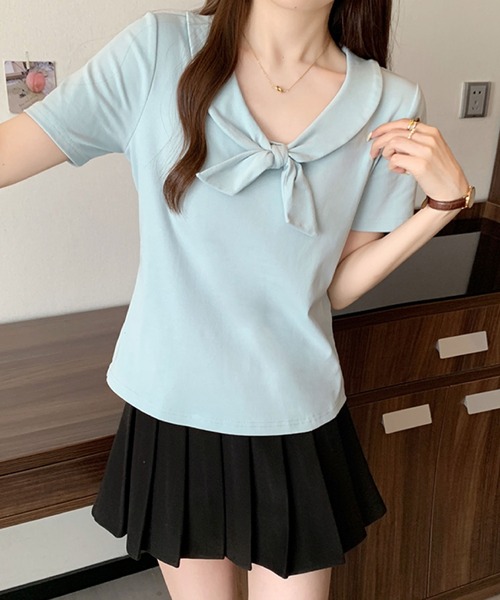 2ly2（トゥーリートゥー）の「ビッグリボンデザイン 半袖カットソー / フェミニンリボントップス（Tシャツ/カットソー・レディース・ベージュ/ブルー/ブラック・FREE）」の20枚目の写真