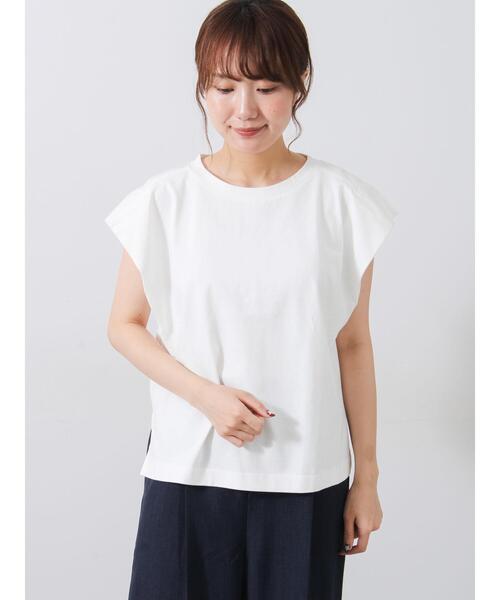 Samansa Mos2(サマンサ モスモス)の「シルケット+ピグメント加工フレンチスリーブTシャツ(Tシャツ/カットソー・レディース・ピンク/オフホワイト/チャコールグレー・F)」の2枚目の写真
