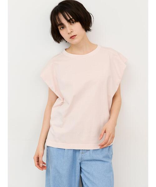 Samansa Mos2(サマンサ モスモス)の「シルケット+ピグメント加工フレンチスリーブTシャツ(Tシャツ/カットソー・レディース・ピンク/オフホワイト/チャコールグレー・F)」の1枚目の写真