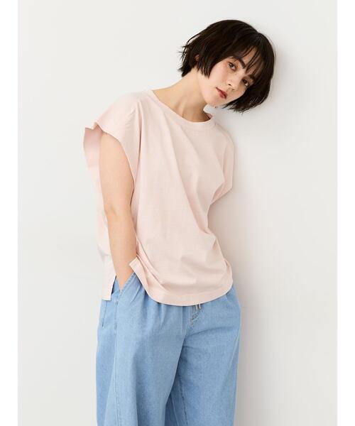 Samansa Mos2(サマンサ モスモス)の「シルケット+ピグメント加工フレンチスリーブTシャツ(Tシャツ/カットソー・レディース・ピンク/オフホワイト/チャコールグレー・F)」の7枚目の写真