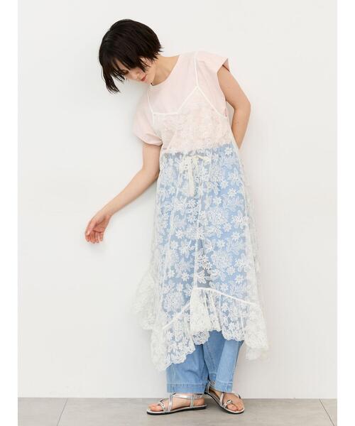 Samansa Mos2(サマンサ モスモス)の「シルケット+ピグメント加工フレンチスリーブTシャツ(Tシャツ/カットソー・レディース・ピンク/オフホワイト/チャコールグレー・F)」の9枚目の写真