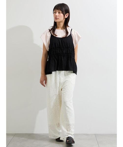 Samansa Mos2(サマンサ モスモス)の「シルケット+ピグメント加工フレンチスリーブTシャツ(Tシャツ/カットソー・レディース・ピンク/オフホワイト/チャコールグレー・F)」の15枚目の写真