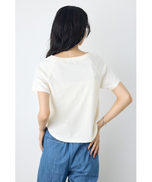 AZUL by moussy(アズールバイマウジー)の「フロントギャザーカラーロゴTシャツ(Tシャツ/カットソー・レディース・ライトブラック/オフホワイト/ブルー・FREE)」の6枚目の写真