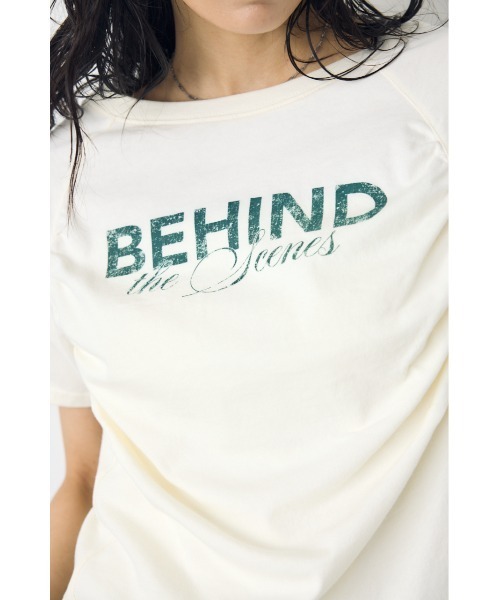 AZUL by moussy(アズールバイマウジー)の「フロントギャザーカラーロゴTシャツ(Tシャツ/カットソー・レディース・ライトブラック/オフホワイト/ブルー・FREE)」の8枚目の写真