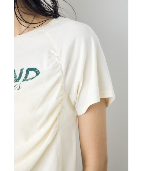 AZUL by moussy(アズールバイマウジー)の「フロントギャザーカラーロゴTシャツ(Tシャツ/カットソー・レディース・ライトブラック/オフホワイト/ブルー・FREE)」の9枚目の写真