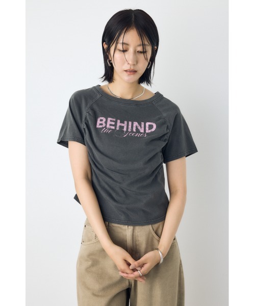 AZUL by moussy(アズールバイマウジー)の「フロントギャザーカラーロゴTシャツ(Tシャツ/カットソー・レディース・ライトブラック/オフホワイト/ブルー・FREE)」の11枚目の写真