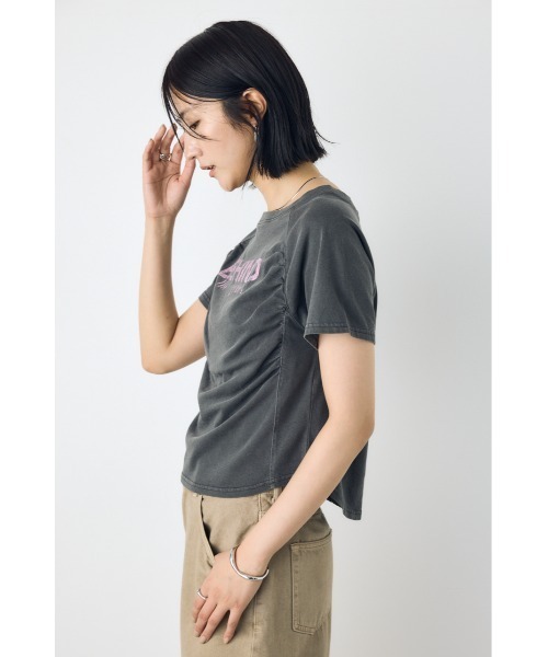 AZUL by moussy(アズールバイマウジー)の「フロントギャザーカラーロゴTシャツ(Tシャツ/カットソー・レディース・ライトブラック/オフホワイト/ブルー・FREE)」の12枚目の写真