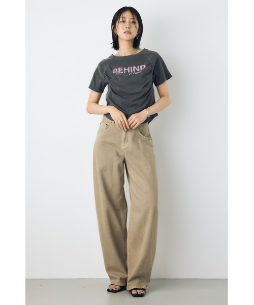 AZUL by moussy(アズールバイマウジー)の「フロントギャザーカラーロゴTシャツ(Tシャツ/カットソー・レディース・ライトブラック/オフホワイト/ブルー・FREE)」の14枚目の写真