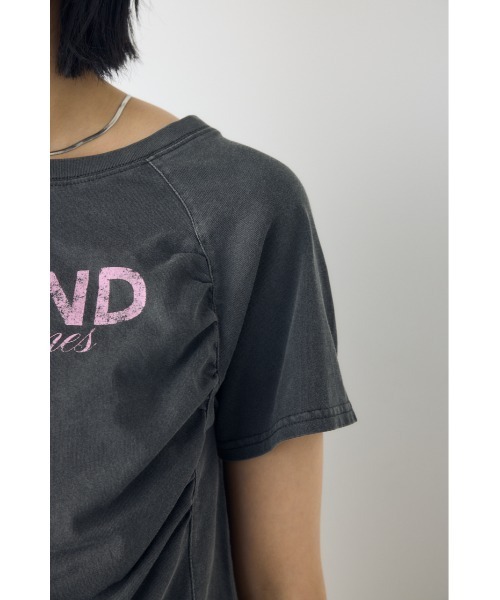 AZUL by moussy(アズールバイマウジー)の「フロントギャザーカラーロゴTシャツ(Tシャツ/カットソー・レディース・ライトブラック/オフホワイト/ブルー・FREE)」の16枚目の写真
