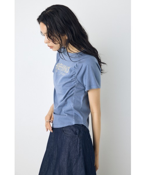 AZUL by moussy(アズールバイマウジー)の「フロントギャザーカラーロゴTシャツ(Tシャツ/カットソー・レディース・ライトブラック/オフホワイト/ブルー・FREE)」の19枚目の写真