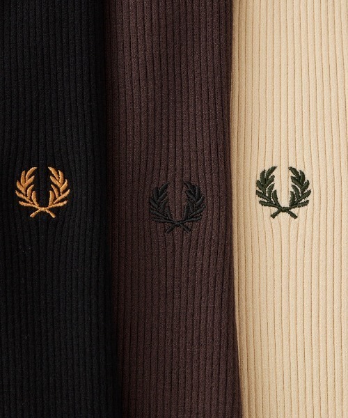 FRED PERRY（フレッドペリー）の「[FRED PERRY/フレッドペリー] 別注 ワンポイントロゴ刺繍 ヘンリーネックリブニット（ニット/セーター・レディース・ブラウン/オートミール/ブラック・8/10）」の5枚目の写真