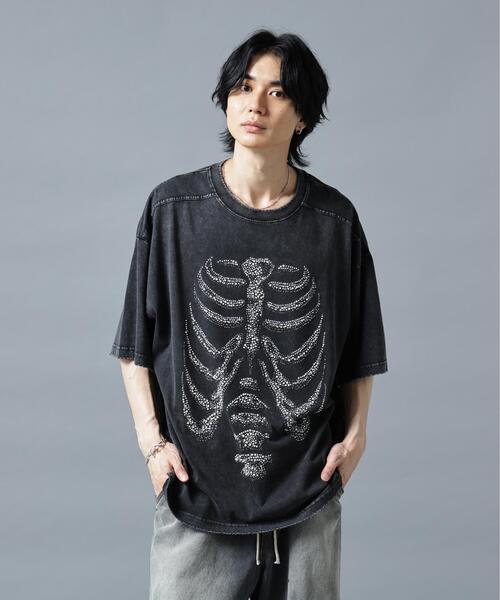 DANKE SCHON(ダンケシェーン)の「DankeSchon/ダンケシェーン/BRUST RHINESTONE BONE(Tシャツ/カットソー・メンズ・ブラック・L/M)」の1枚目の写真