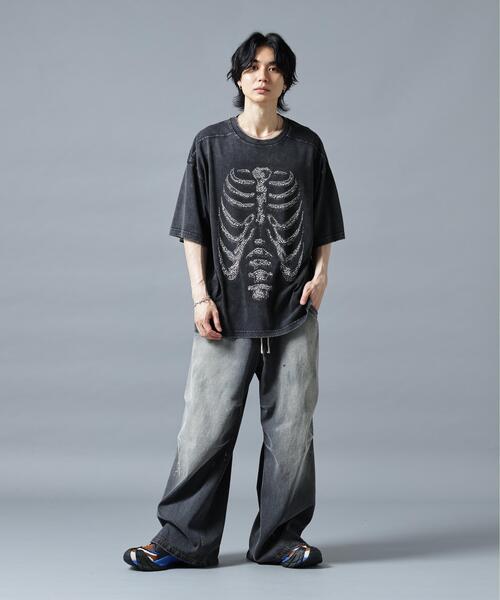 DANKE SCHON(ダンケシェーン)の「DankeSchon/ダンケシェーン/BRUST RHINESTONE BONE(Tシャツ/カットソー・メンズ・ブラック・L/M)」の2枚目の写真
