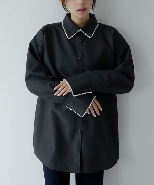 AMUU. PRECIEUSE(アムープレシューズ)の「パールカラーカフスシャツ(シャツ/ブラウス・レディース・ブルー/ブラック/オフホワイト・FREE)」の10枚目の写真