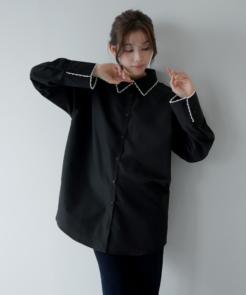 AMUU. PRECIEUSE(アムープレシューズ)の「パールカラーカフスシャツ(シャツ/ブラウス・レディース・ブルー/ブラック/オフホワイト・FREE)」の11枚目の写真