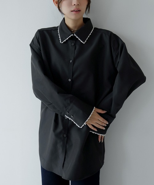 AMUU. PRECIEUSE(アムープレシューズ)の「パールカラーカフスシャツ(シャツ/ブラウス・レディース・ブルー/ブラック/オフホワイト・FREE)」の12枚目の写真