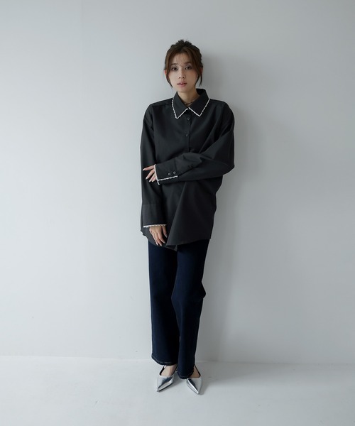 AMUU. PRECIEUSE(アムープレシューズ)の「パールカラーカフスシャツ(シャツ/ブラウス・レディース・ブルー/ブラック/オフホワイト・FREE)」の14枚目の写真