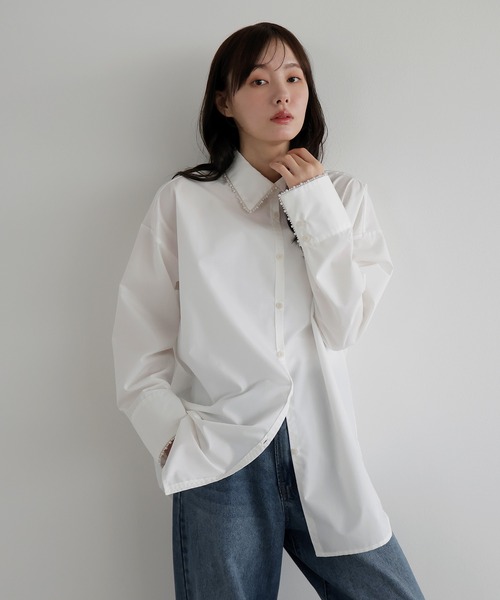 AMUU. PRECIEUSE(アムープレシューズ)の「パールカラーカフスシャツ(シャツ/ブラウス・レディース・ブルー/ブラック/オフホワイト・FREE)」の15枚目の写真