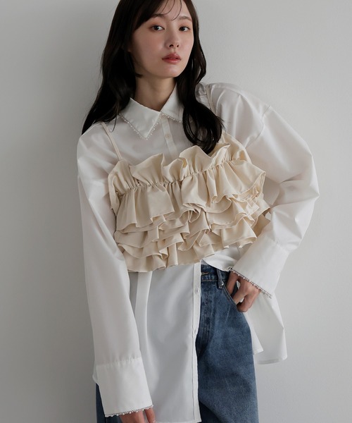 AMUU. PRECIEUSE(アムープレシューズ)の「パールカラーカフスシャツ(シャツ/ブラウス・レディース・ブルー/ブラック/オフホワイト・FREE)」の19枚目の写真