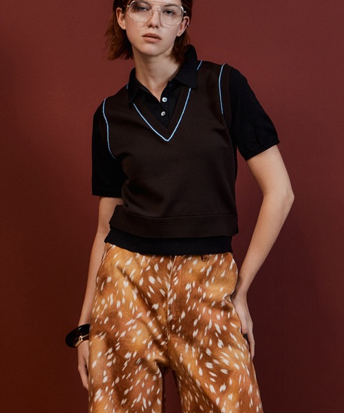 MAISON SPECIAL（メゾンスペシャル）の「Polo Layered Knit/ポロレイヤードニット（ニット/セーター・レディース・ブラウン/ターコイズブルー/グリーン・FREE）」の2枚目の写真