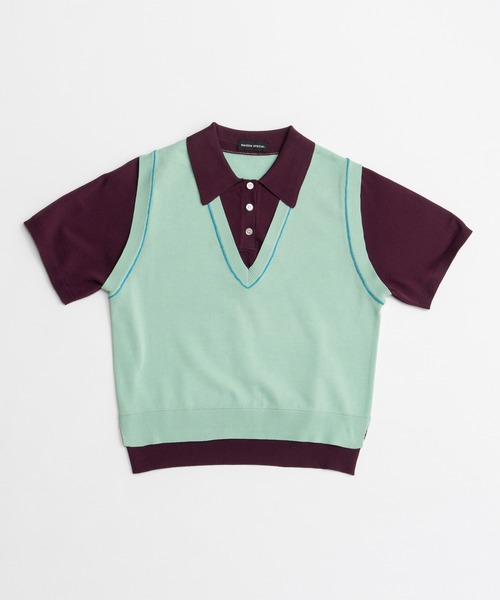 MAISON SPECIAL（メゾンスペシャル）の「Polo Layered Knit/ポロレイヤードニット（ニット/セーター・レディース・ブラウン/ターコイズブルー/グリーン・FREE）」の19枚目の写真
