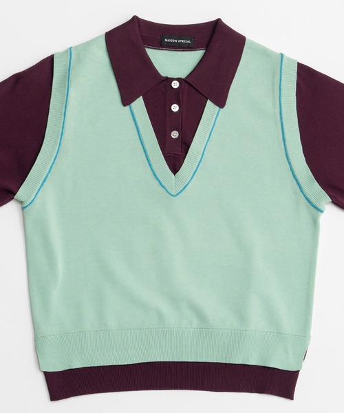 MAISON SPECIAL（メゾンスペシャル）の「Polo Layered Knit/ポロレイヤードニット（ニット/セーター・レディース・ブラウン/ターコイズブルー/グリーン・FREE）」の20枚目の写真