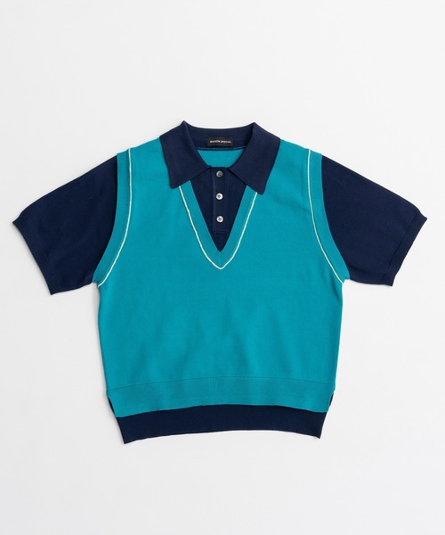 MAISON SPECIAL（メゾンスペシャル）の「Polo Layered Knit/ポロレイヤードニット（ニット/セーター・レディース・ブラウン/ターコイズブルー/グリーン・FREE）」の17枚目の写真