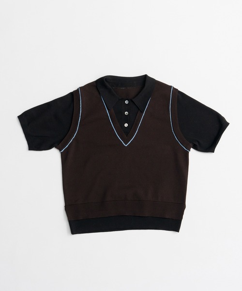 MAISON SPECIAL（メゾンスペシャル）の「Polo Layered Knit/ポロレイヤードニット（ニット/セーター・レディース・ブラウン/ターコイズブルー/グリーン・FREE）」の18枚目の写真