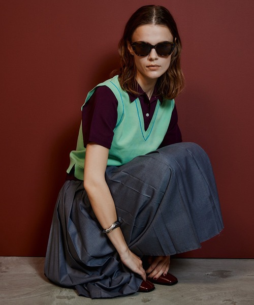 MAISON SPECIAL（メゾンスペシャル）の「Polo Layered Knit/ポロレイヤードニット（ニット/セーター・レディース・ブラウン/ターコイズブルー/グリーン・FREE）」の7枚目の写真