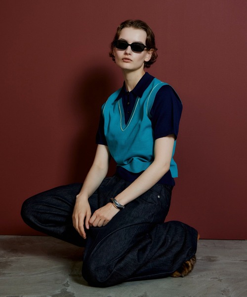 MAISON SPECIAL（メゾンスペシャル）の「Polo Layered Knit/ポロレイヤードニット（ニット/セーター・レディース・ブラウン/ターコイズブルー/グリーン・FREE）」の15枚目の写真