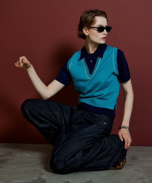 MAISON SPECIAL（メゾンスペシャル）の「Polo Layered Knit/ポロレイヤードニット（ニット/セーター・レディース・ブラウン/ターコイズブルー/グリーン・FREE）」の16枚目の写真