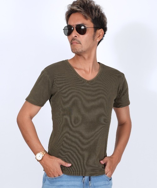 LUXSTYLE(ラグスタイル)の「ピグメントテレコVネックTシャツ(Tシャツ/カットソー・メンズ・チャコール/ブラウン・L/M)」の4枚目の写真