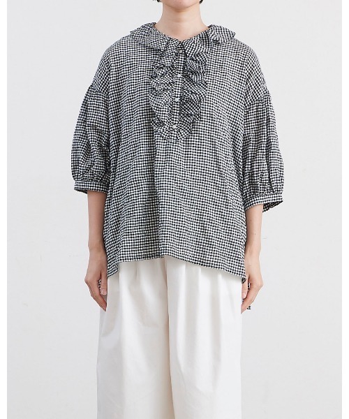 HEAVENLY(ヘブンリー)の「【 HEAVENLY / ヘブンリー 】 Check Shirring Frillneck Pullover / チェック シャーリング フリルネック プルオーバー 2637062 DLI(シャツ/ブラウス・レディース・その他1/オフホワイト・FREE)」の8枚目の写真