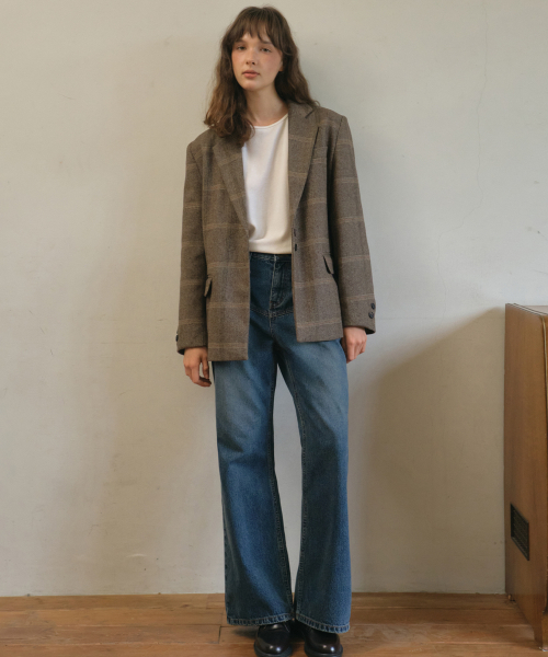 OURNOSTALGIA(アワー ノスタルジア)の「Vintage wool check tailored half jacket_Brown(O25-OT03)(その他アウター・レディース・ブラウン・FREE)」の4枚目の写真