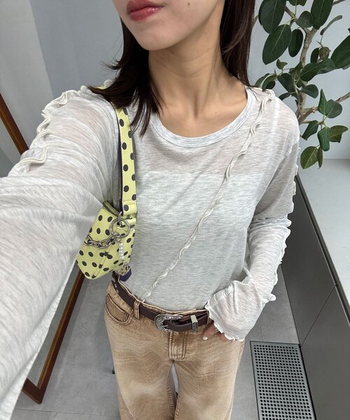 CIAOPANIC（チャオパニック）の「メローデザインシアートップス（Tシャツ/カットソー・レディース・グレー/マスタード/ブラウン/イエロー系その他/グレー系その他/ダークグレー/ネイビー/イエロー/オフホワイト・ONE SIZE）」の3枚目の写真