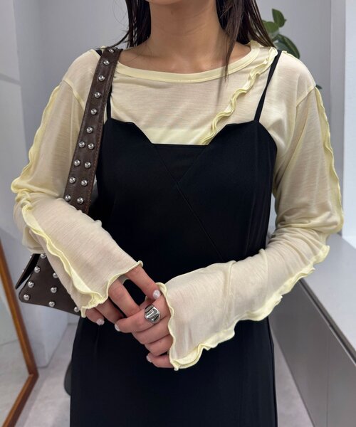 CIAOPANIC（チャオパニック）の「メローデザインシアートップス（Tシャツ/カットソー・レディース・グレー/マスタード/ブラウン/イエロー系その他/グレー系その他/ダークグレー/ネイビー/イエロー/オフホワイト・ONE SIZE）」の8枚目の写真