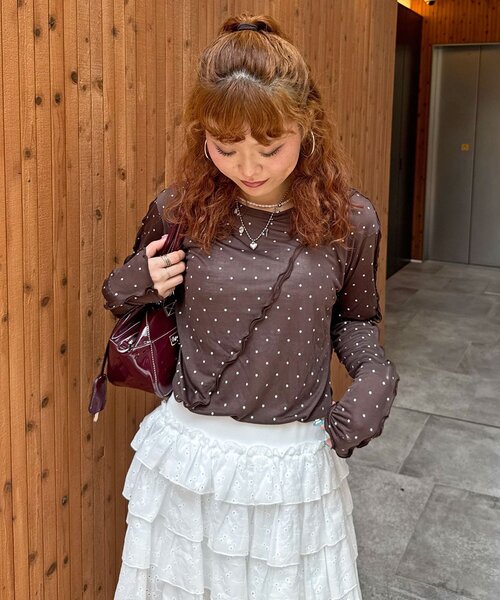 CIAOPANIC（チャオパニック）の「メローデザインシアートップス（Tシャツ/カットソー・レディース・グレー/マスタード/ブラウン/イエロー系その他/グレー系その他/ダークグレー/ネイビー/イエロー/オフホワイト・ONE SIZE）」の15枚目の写真