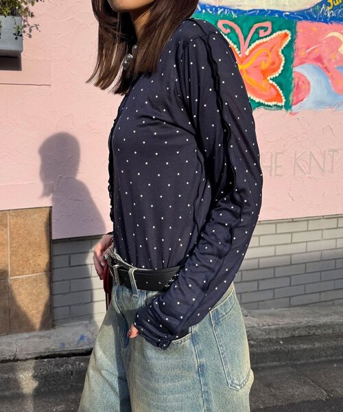 CIAOPANIC（チャオパニック）の「メローデザインシアートップス（Tシャツ/カットソー・レディース・グレー/マスタード/ブラウン/イエロー系その他/グレー系その他/ダークグレー/ネイビー/イエロー/オフホワイト・ONE SIZE）」の22枚目の写真