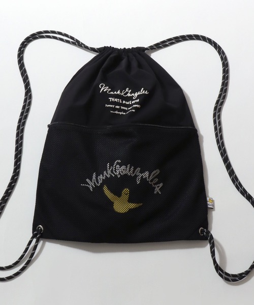Mark Gonzales(マーク・ゴンザレス)の「MARK GONZALES ARTWORK COLLECTION/マークゴンザレス 別注 メッシュポケット ドローコード アソート ナップサック メンズ レディース(バックパック/リュック・メンズ・ブラック/ホワイト/ベージュ系その他/ブラック系その他/グリーン系その他・FREE)」の1枚目の写真