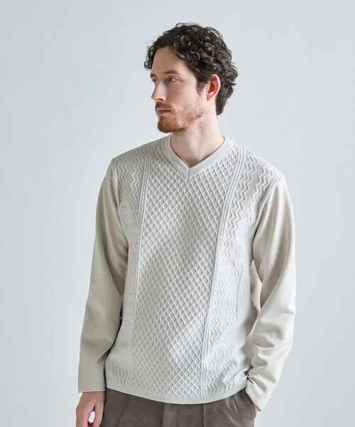MEN'S BIGI（メンズビギ）の「アランパネル ニットコンビVネックロングTEE（Tシャツ/カットソー・メンズ・グレー/ブラウン/ネイビー・03/02/01/04）」の20枚目の写真