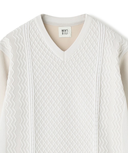 MEN'S BIGI（メンズビギ）の「アランパネル ニットコンビVネックロングTEE（Tシャツ/カットソー・メンズ・グレー/ブラウン/ネイビー・03/02/01/04）」の13枚目の写真