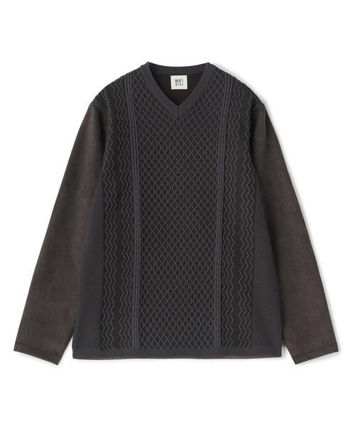 MEN'S BIGI（メンズビギ）の「アランパネル ニットコンビVネックロングTEE（Tシャツ/カットソー・メンズ・グレー/ブラウン/ネイビー・03/02/01/04）」の12枚目の写真