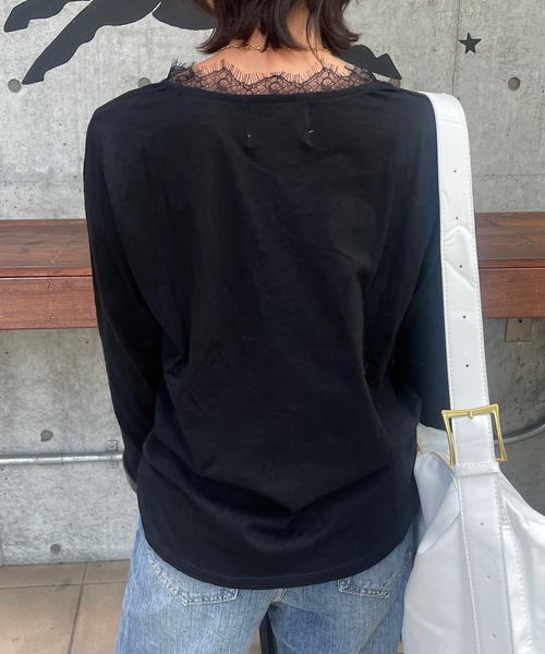 ROGER AND RAW(ロジャーアンドロウ)の「レーストリム スラブ長袖カットソー(Tシャツ/カットソー・レディース・ホワイト/ブラック・FREE)」の8枚目の写真