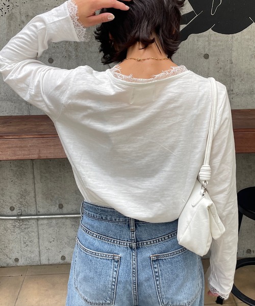 ROGER AND RAW(ロジャーアンドロウ)の「レーストリム スラブ長袖カットソー(Tシャツ/カットソー・レディース・ホワイト/ブラック・FREE)」の3枚目の写真