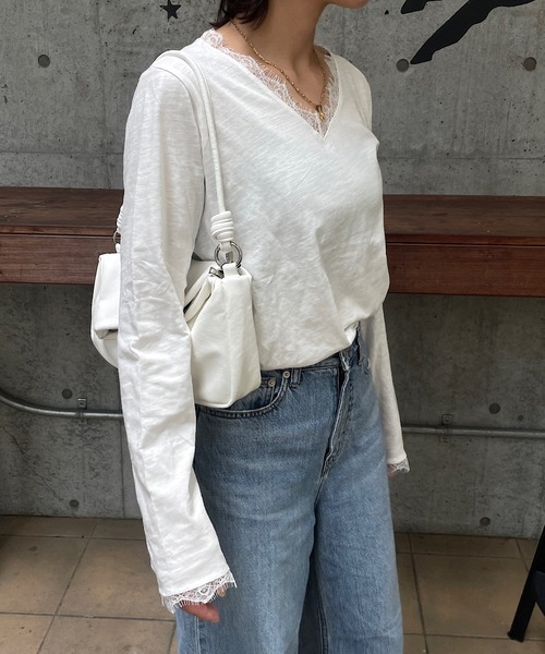 ROGER AND RAW(ロジャーアンドロウ)の「レーストリム スラブ長袖カットソー(Tシャツ/カットソー・レディース・ホワイト/ブラック・FREE)」の18枚目の写真