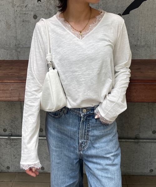 ROGER AND RAW(ロジャーアンドロウ)の「レーストリム スラブ長袖カットソー(Tシャツ/カットソー・レディース・ホワイト/ブラック・FREE)」の15枚目の写真