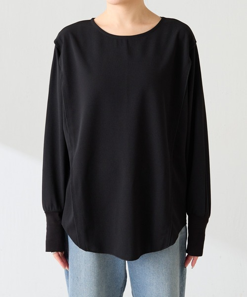 COLLAGE GALLARDAGALANTE（コラージュガリャルダガランテ）の「シアー切替カットジョーゼットプルオーバー（Tシャツ/カットソー・レディース・ネイビー/ミント/オフホワイト/ブラック・FREE）」の14枚目の写真