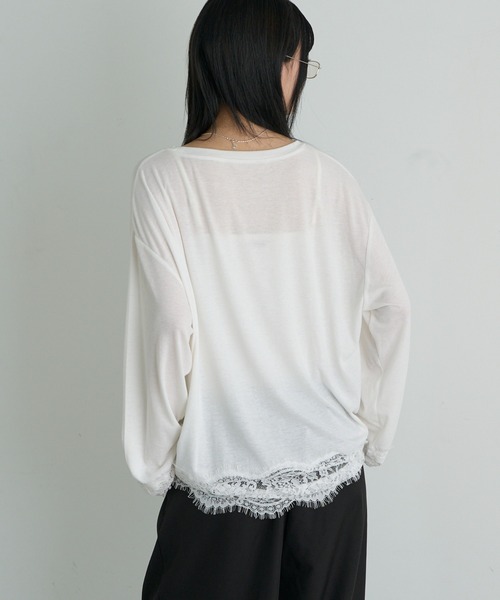 RAY CASSIN(レイカズン)の「レース切替ルーズTシャツ / ロンT(Tシャツ/カットソー・レディース・ブラック/ホワイト/グレー・FREE)」の17枚目の写真